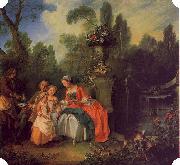 Nicolas Lancret A Lady and Gentleman with Two Girls in a Garden Norge oil painting reproduction